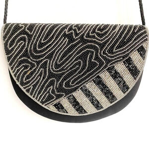Vintage all Beaded Oval Crescent Shape Art to Wear Crossbody  Bag